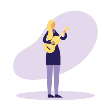 kadın ayakta iskambil gitar müzik vektör çizim