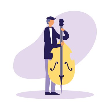 Çello araç vektör çizim oynarken müzisyen adam