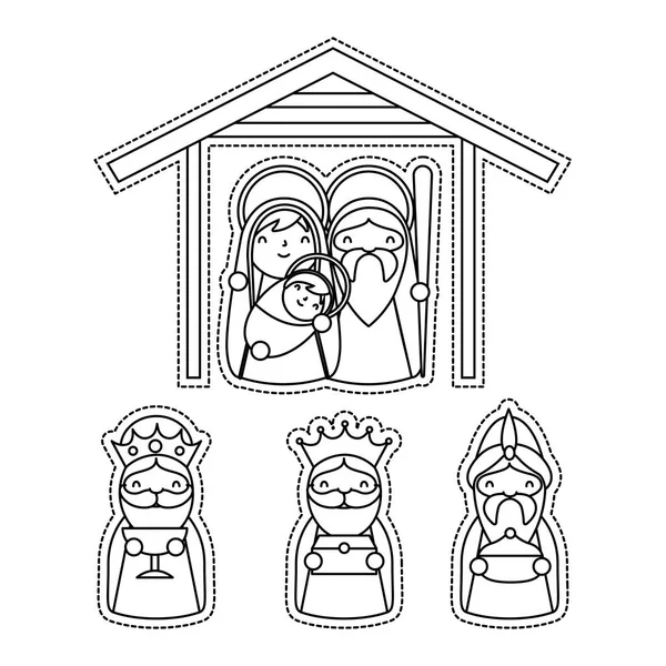 Mangeoire Épiphanie Famille Sacrée Sages Illustration Vectorielle — Image vectorielle