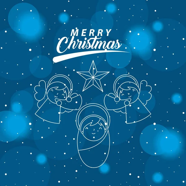 Joyeux Noël Anges Jouer Trompettes Bébé Étoile Vecteur Illustration — Image vectorielle