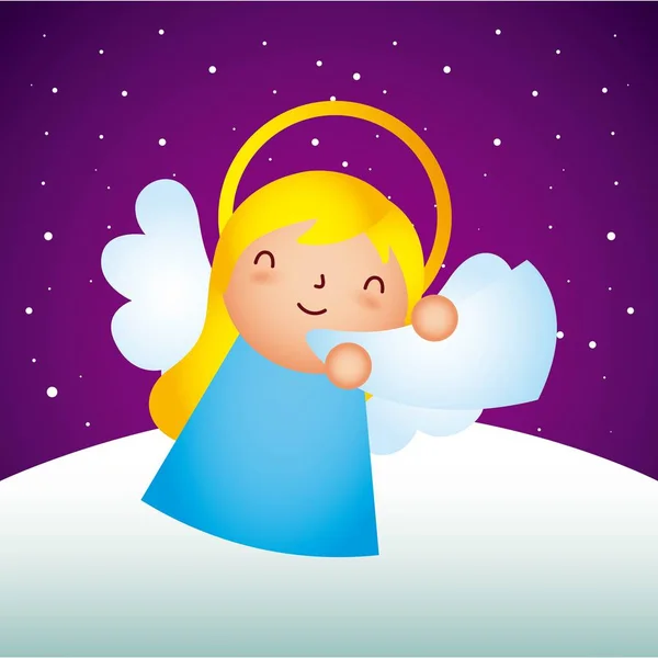 Manger Epiphany Cute Angel Playing Trumpet Vector Illustration — Stock Vector