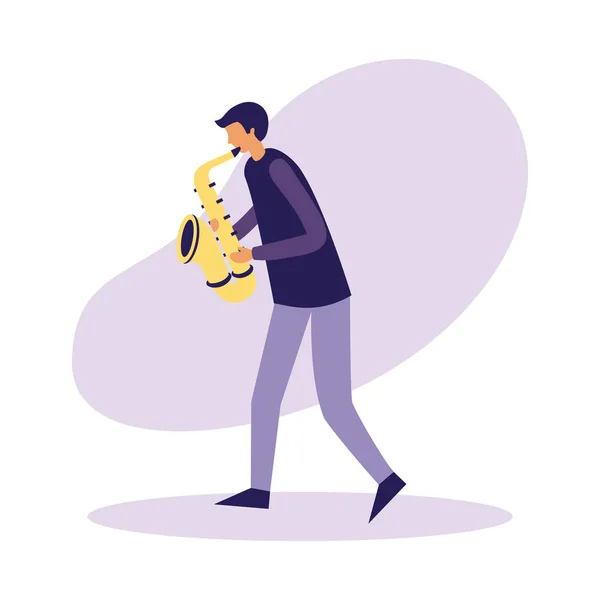 Homme Avec Saxophone Orchestre Instrument Vectoriel Illustration — Image vectorielle