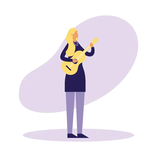 Mujer Pie Tocando Guitarra Vector Música Ilustración — Vector de stock