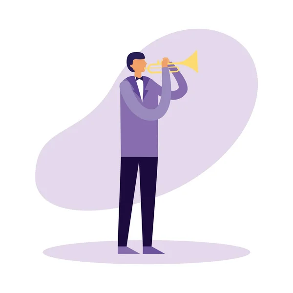 Homem Tocando Trompete Instrumento Vetor Ilustração — Vetor de Stock