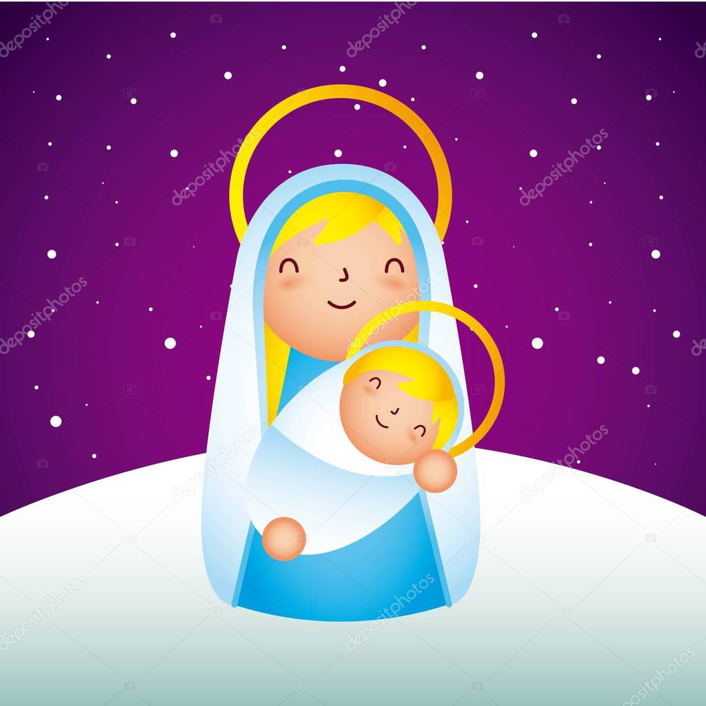 manger epiphany mary holding baby stars vector illustration