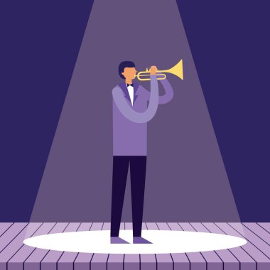 Trompet müzik enstrüman vektör çizim oynayan adam