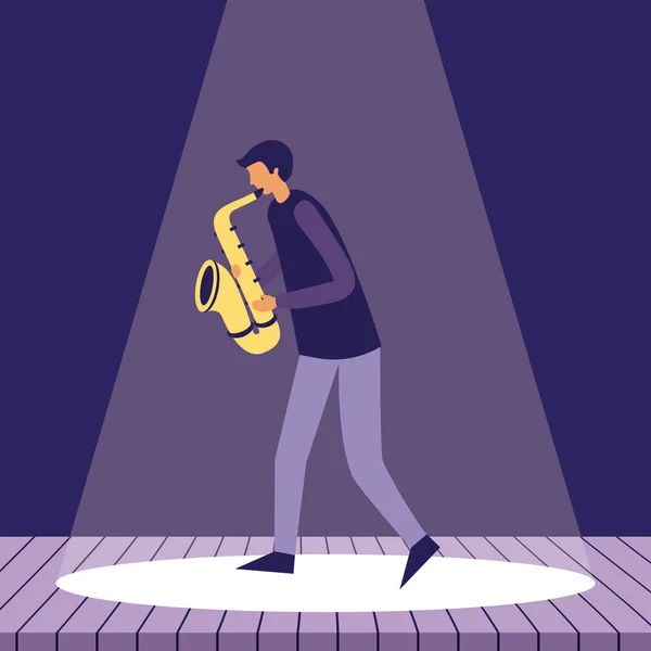 Instrumento Música Hombre Tocando Saxofón Presentación Vector Ilustración — Vector de stock