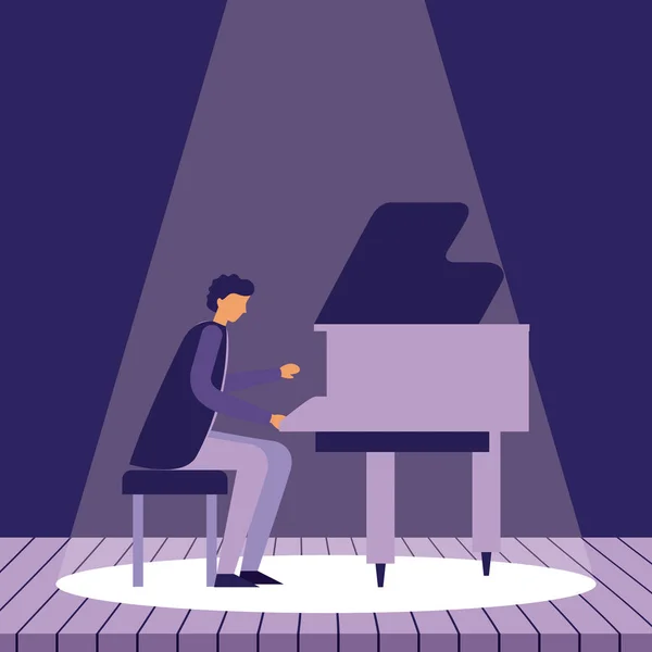 Hombre Tocando Piano Instrumento Música Vector Ilustración — Archivo Imágenes Vectoriales