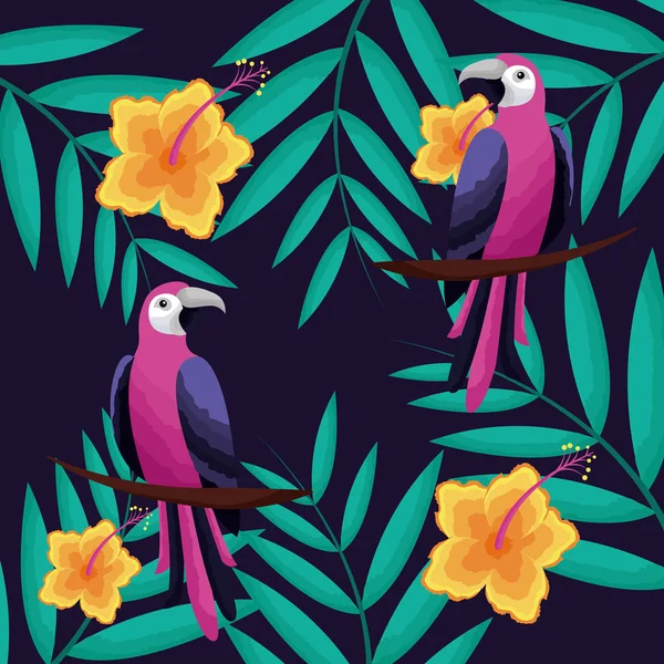 Hibiscus Tropical Naturalne Tukany Liście Ilustracja Wektorowa — Wektor stockowy