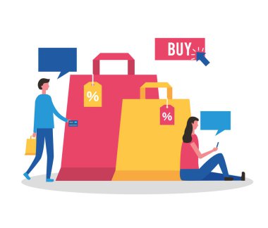 Online alışveriş torbaları indirimler vektör çizim satın alma