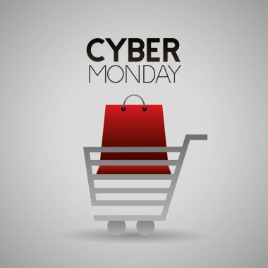 Siber Pazartesi alışveriş sepeti kırmızı çanta vektör çizim