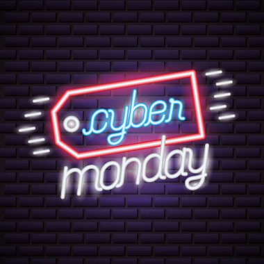 Cyber Pazartesi bilet neon stil vektör çizim