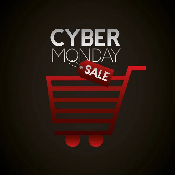 Cyber Δευτέρα Κόκκινο Ψώνια Καλάθι Και Εικονογράφηση Φορέα Πώληση Εισιτηρίων — Διανυσματικό Αρχείο
