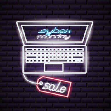 Siber Pazartesi dizüstü bilet satış neon vektör çizim