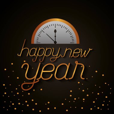 mutlu yeni yıl altın saat saat vektör çizim noktalı