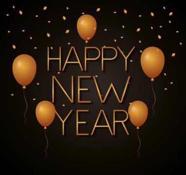 mutlu yeni yıl altın balon süsleme vektör çizim
