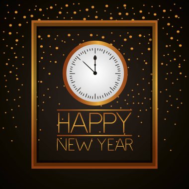 mutlu yeni yıl çerçeve altın saat zaman arka plan vektör çizim noktalı
