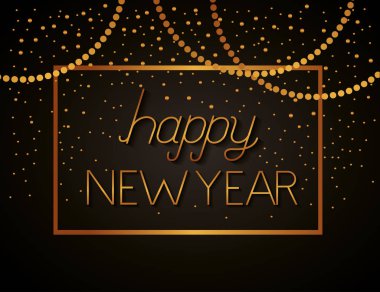 mutlu yeni yıl çerçeve altın işareti dekorasyon vektör çizim