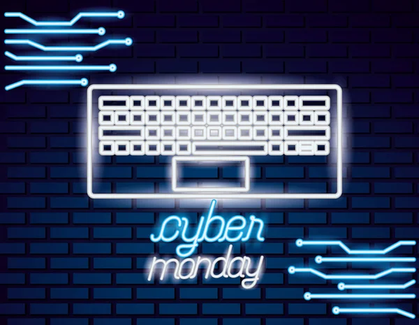 Cyber Pazartesi klavye neon devre arka plan vektör çizim
