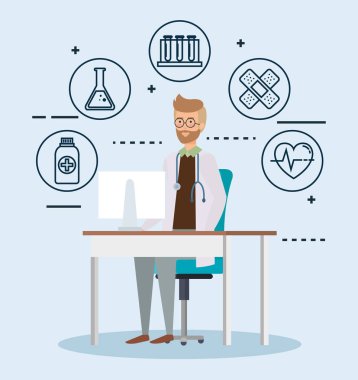 Oda set simgeleri ile danışmanlık doktor