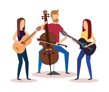 Çello ve gitar oynayan kızlar oynayan adam