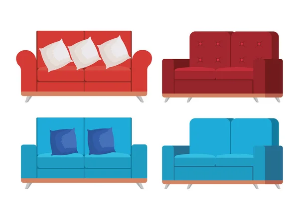 Sæt sofaer stilarter ikoner – Stock-vektor