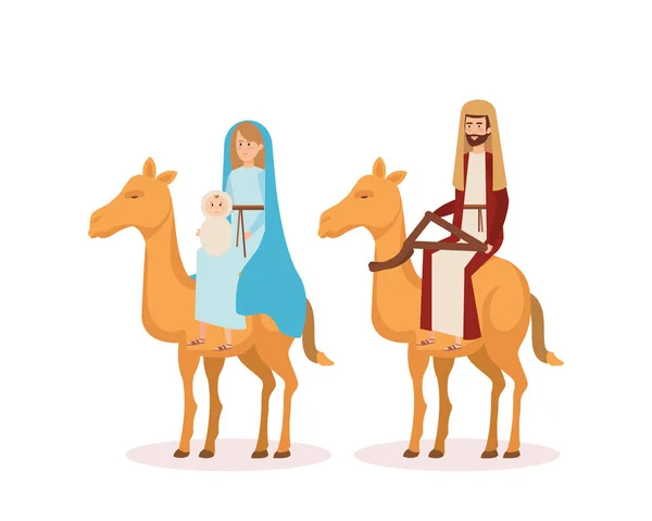 Virgen María y santo Joseph con camello — Vector de stock