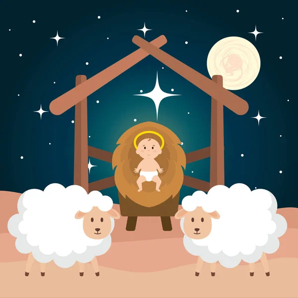 Ježíš dítě v kolébce slámy — Stockový vektor