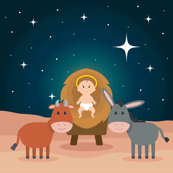 Jesus bebê no berço da palha —  Vetores de Stock