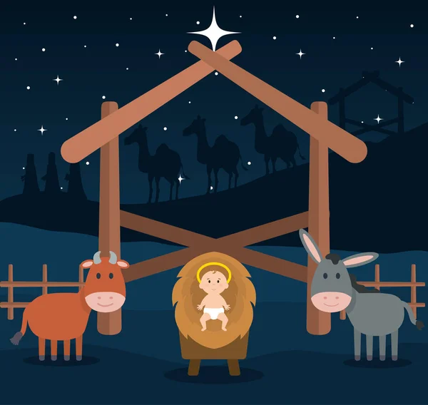 Jesus baby in cradle of straw — Stock Vector