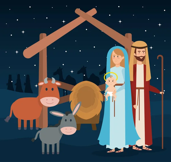 Personajes del pesebre de la familia santa — Vector de stock