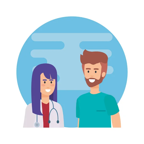 Médecins couple avec stéthoscopes personnages — Image vectorielle