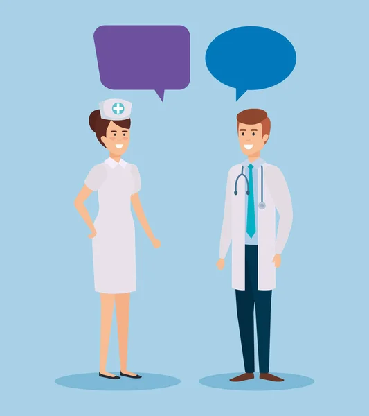 Doctor and nurse talking characters — Stock Vector