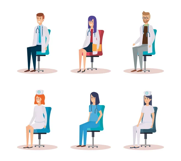 Grupa lekarzy z pielęgniarka siedząc w fotelach — Wektor stockowy