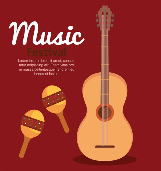 Chitarra acustica e strumenti di maracas — Vettoriale Stock
