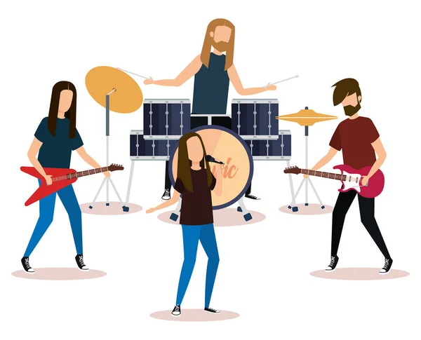 Groupe de rock jouant des instruments — Image vectorielle
