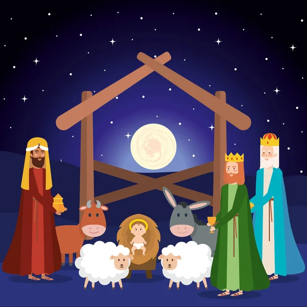 Wise kings manger characters — Stock Vector