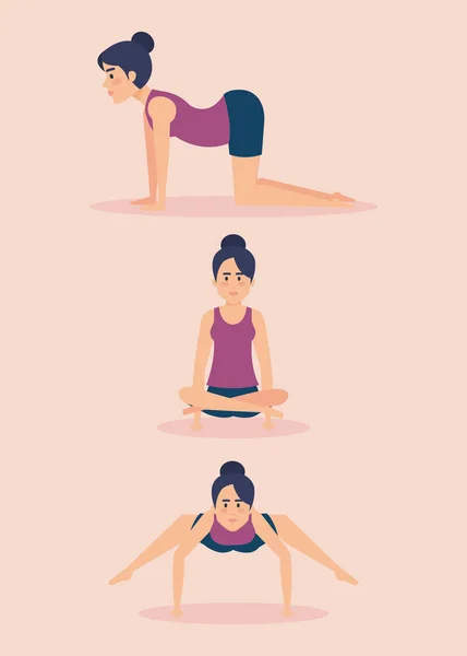 Conjunto de chicas haciendo diseño de yoga — Archivo Imágenes Vectoriales