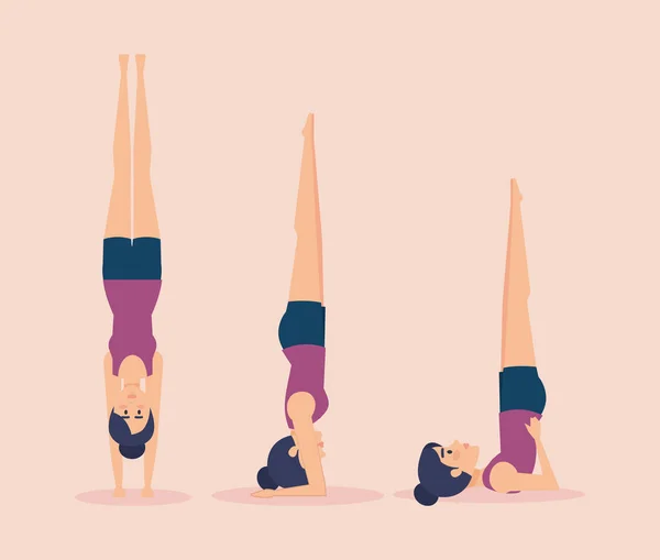 Ensemble de filles faisant du yoga design — Image vectorielle