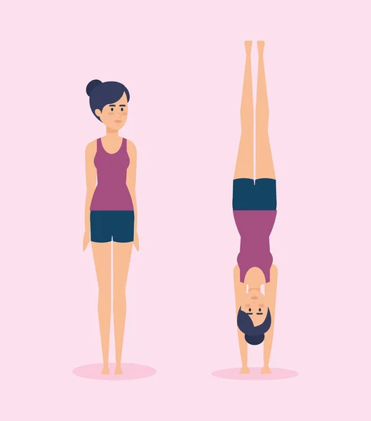 Ensemble de filles faisant du yoga design — Image vectorielle