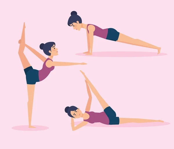 Conjunto de chicas haciendo diseño de yoga — Archivo Imágenes Vectoriales