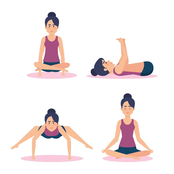 Conjunto de chicas haciendo diseño de yoga — Archivo Imágenes Vectoriales