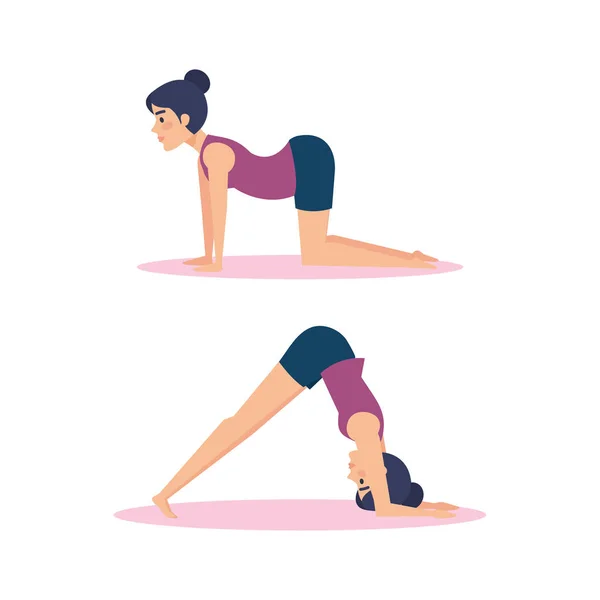 Conjunto de chicas haciendo diseño de yoga — Vector de stock