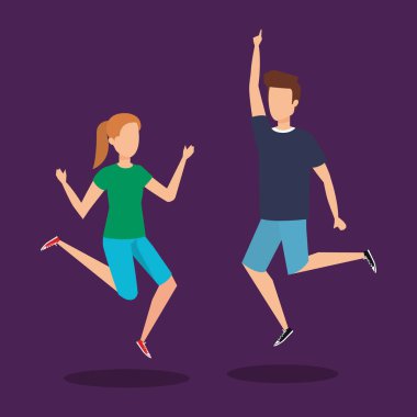 Mutlu atlama genç çift