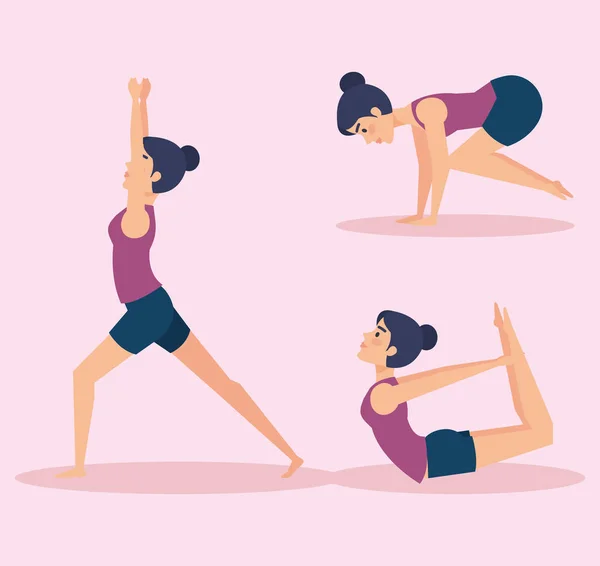 Conjunto de chicas haciendo diseño de yoga — Vector de stock
