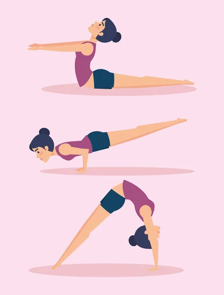 Conjunto de chicas haciendo diseño de yoga — Vector de stock