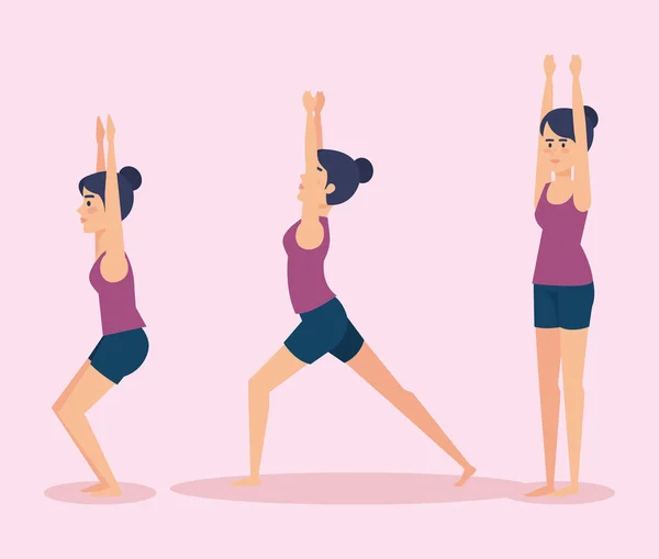 Set of Girls doing yoga design — Stock Vector