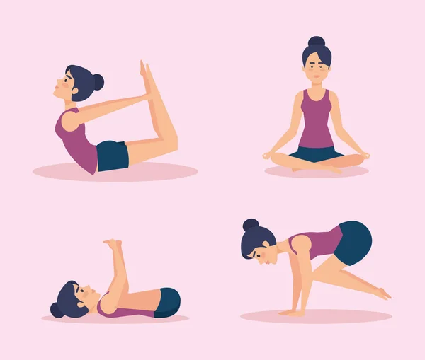 Ensemble de filles faisant du yoga design — Image vectorielle