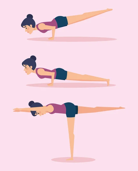 Set of Girls doing yoga design — Stock Vector