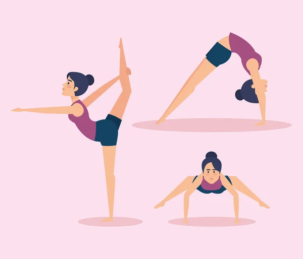 Conjunto de meninas fazendo design de ioga —  Vetores de Stock
